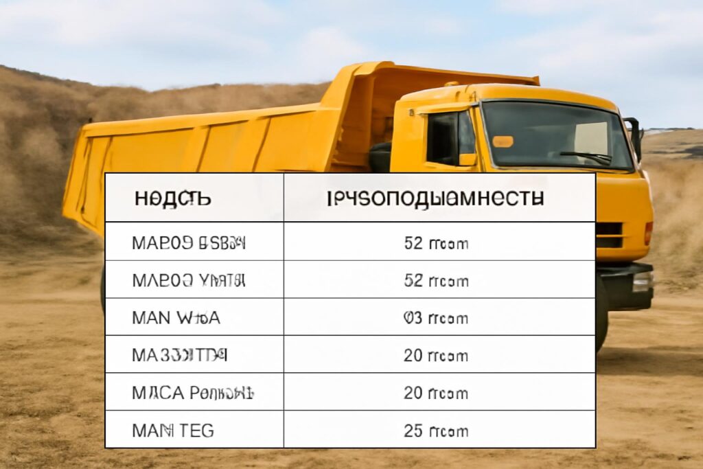 Грузоподъёмность самосвала: таблица по моделям